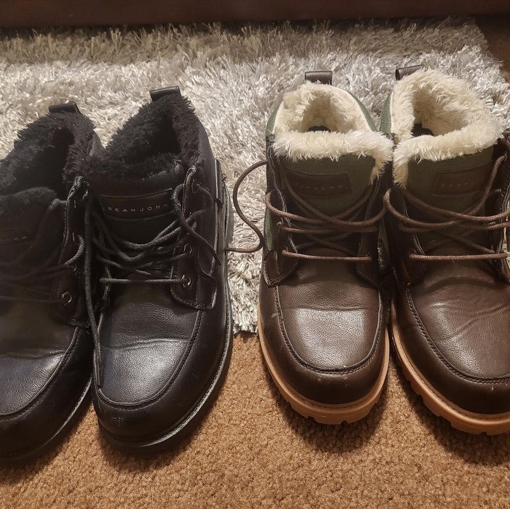 Both pair for one price of Sean John size  8.5 men casual winter boots worn once